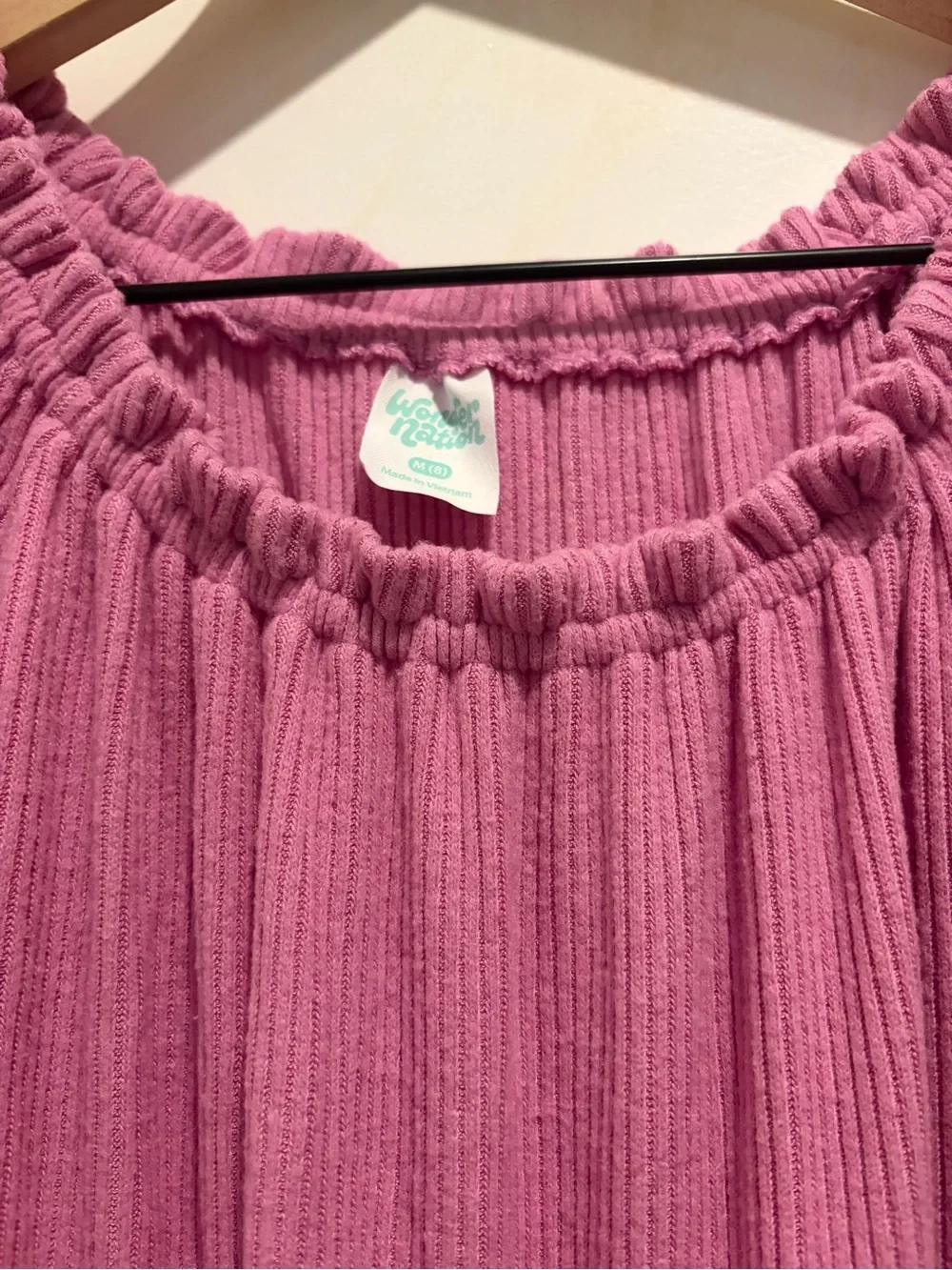 Pink Ribbed Wide Leg Jumpsuit Ruffle Neck Pockets Girls Sz 8 Medium